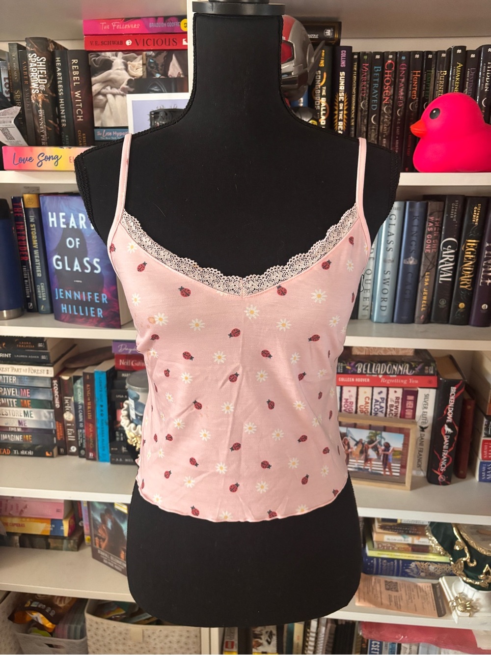 Forever 21 Pink Daisy & Ladybug Lace-Trim Tank